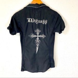 Witness Black Top Embroidered Cross Rhinestones